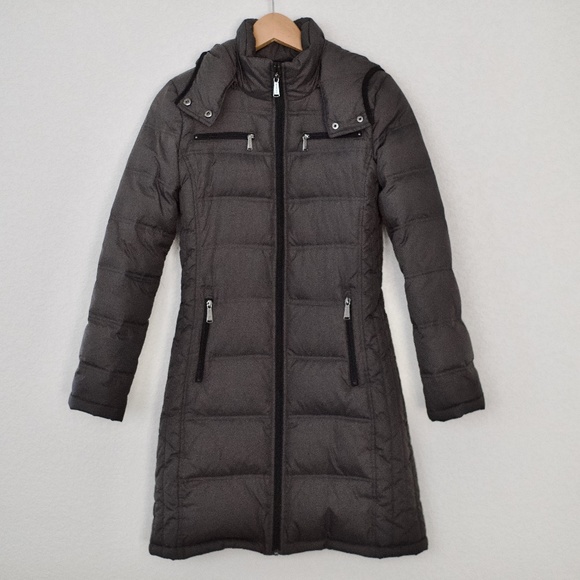 MICHAEL Michael Kors Detachable Hooded Down/Feather Maxi Puffer Gray Jacket XS - Picture 5 of 16